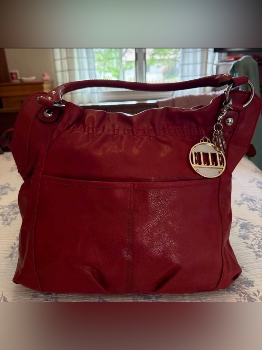 Elle Burgundy-Red Leather Shoulder Bag with Charm
